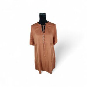 UNBRANDED Women's Baby Doll Style Tunic Large Terracotta Ruffled Boho Viscose